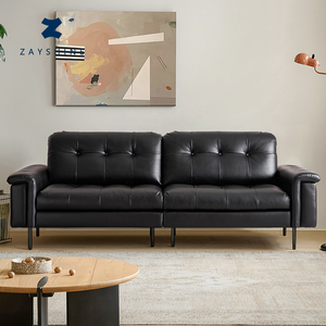 ज़ायशाइन न्यूनतम लक्जरी लक्जरी काले असली चमड़े के रहने वाले कमरे सोफे सेट 3-सीटर मॉड्यूलर विला अपार्टमेंट उच्च पैर वाले सोफे - Product Image 1