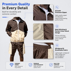 Custom <strong>Summer</strong> Nylon Polyester Two Piece <strong>Jacket</strong> and Shorts Suit Set Sports Windbreaker Tracksuit Shorts Sets for <strong>Men</strong> - Product Image 2