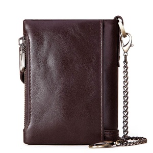 For Boshiho Men's Genuine Leather Bifold Chain <b>Wallet</b> Durable Vintage Crazy Horse Design Zipper Pocket <b>RFID</b> Blocking Short Open - Product Image 2