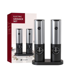 Base de carga USB, molinillo de sal y pimienta eléctrico automático de acero inoxidable, juego de molinillo de especias y molinillo de pimienta recargable LED - Product Image 1