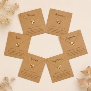Birthday Gift Gold Plated 12 Zodiac Sign Pendant Wish Card Charm Gold Chain <b>Choker</b> Astrology Necklace Jewelry for Women - Product Image 3