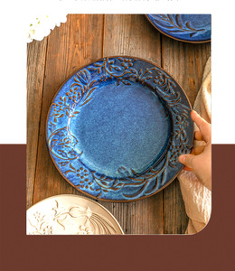 Assiette à dessert en céramique sur pied, plateau de luxe pour la maison, vaisselle de cuisine, assiette de dîner - Product Image 6