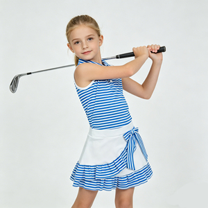 Conjunto de vestido de golf de dos piezas a rayas azules para niñas pequeñas, camiseta sin mangas con falda pantalón con volantes, traje de verano de cintura alta - Product Image 1