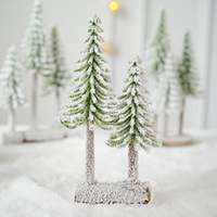 LINGKAI Mini sapin de Noël floqué, ensemble d'arbres de Noël artificiels givrés avec base en bois pour décoration de bureau