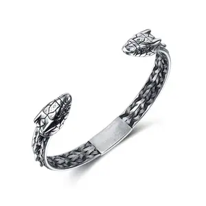 VERENA Fashion retrò Anti argento in acciaio inox serpente lupo bracciale aperto per gli uomini Pour Homme En Acier Inoxydable Pour Homme