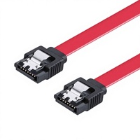 Kabel SATA 3.0 6Gbps 7Pin Merah Lurus Berpelindung dengan Penjepit Logam 50cm Jaket PVC Transparan untuk IOS Mobil Komputer Kamera Printer Data