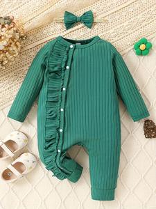 Tutina per Neonati in Tinta Unita con Design in Pizzo, Comoda e Traspirante, Pigiama in Maglia a Maniche Lunghe per 6-9 e 9-12 Mesi - Product Image 2