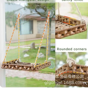 Lit pour chat en rotin fait main, rectangulaire, respirant, en fausse fourrure, hamac pour rebord de fenêtre - Product Image 3