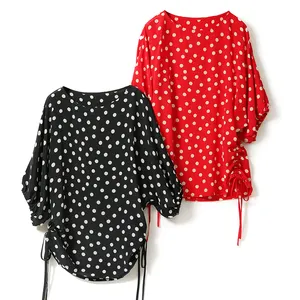 Customized Elegant Ladies Tops Blouse Women Long Sleeve Dobby Polka Dot Shirt Chiffon Blouses