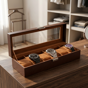 Zhuangqun White Black Pu Leather 6 Slot Suede Dustproof Rectangle Jewelry Wrist <b>Watch</b> Box Organizer Storage Display <b>Case</b> - Product Image 2