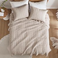 Ensemble de couette en lin de luxe, taille Queen, literie en lin européen pour couvre-lit et jeté de lit, matelassé avec 2 taies d'oreiller, beige