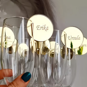 Étiquette personnalisée en acrylique pour <span class=keywords><strong>verre</strong></span> à <span class=keywords><strong>vin</strong></span>, breloque miroir or/argent, ornement suspendu minimaliste pour mariage, fête, bar, restaurant, vente en gros - Product Image 1