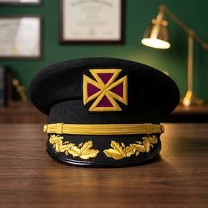 Gorra de fatiga de los Caballeros Templarios Grand Com, con trenza dorada bordada a mano, 100% lana, para uso diario en las cuatro estaciones, insignia masónica. - Product Image 1