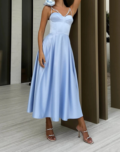 Nouvelle Robe Longue d'Été Sans Manches et Dos Nu à Bretelles Couleur Unie pour <span class=keywords><strong>Femme</strong></span> – Grande Vente - Product Image 5