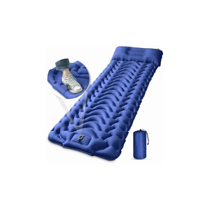 Portable Inflatable Camping Mat Navy Blue Rectangle <b>Foldable</b> Air <b>Mattress</b> With Built In Pump Outdoor Use - Product Image 5