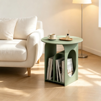 Table d'appoint ronde en métal moderne et durable avec compartiment de rangement pour magazines et livres, petite table pour salon, chambre, hôtel, décoration intérieure