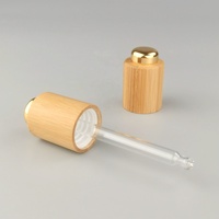 Pipette compte-gouttes sous pression 18 mm avec capuchon compte-gouttes en bambou et bouton poussoir doré, pipette en verre pour flacons d'huiles essentielles