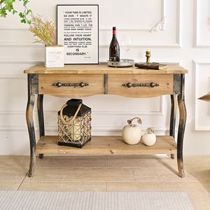 INNOVA Solid Wood Rustic Vintage <b>Console</b> <b>Table</b> with Storage Drawers Durable Antique Entry Furniture for Hotel & Home Living Room - Product Image 4