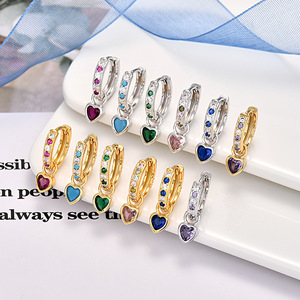 <span class=keywords><strong>Orecchini</strong></span> a bottone in Zirconia cubica con cuore di Hanhan | 6 colori personalizzati | Love Design impilabile - Product Image 2