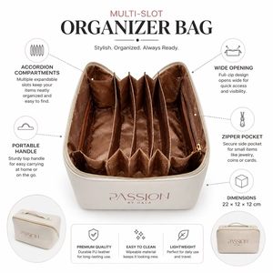 Premium PU Leather <b>Makeup</b> Bag Multi Compartment Cosmetic Organizer <b>Case</b> Portable Handle Custom Logo Manufacturer OEM - Product Image 5