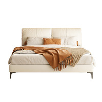 Lit double moderne italien minimaliste en forme d'oreille d'éléphant, luxe, 2,0 m, taille reine/king, revêtement en cuir véritable, design artistique