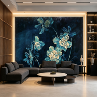 Wallpaper Bunga Biru Tua Kustom Lukisan Minyak Mural Bunga Mewah Ruang Tamu Apartemen Dinding Latar Belakang Tahan Air Seni Modern