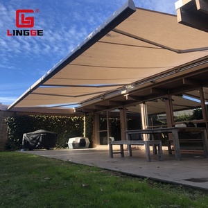 Auvents pliants électriques <span class=keywords><strong>en</strong></span> aluminium pour terrasse, avec éclairage LED, protection UV, tissu pare-soleil, couverture <span class=keywords><strong>de</strong></span> toit automatique, design moderne - Product Image 1