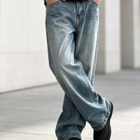 Jeans baggy personnalisés pour homme, bleu clair délavé, denim ample, coupe slim