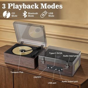 Tocadiscos de Madera para V5.0 con Altavoz Integrado de 10W, Control de Botones, Adaptador de CA para Uso en Interiores, Reproductor de CD - Product Image 5