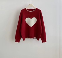 Femmes grande taille automne hiver plat chandails tricotés coeur-armorié à manches longues Style décontracté avant Logo bouton décoration