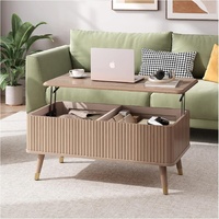 Table basse moderne en bois de 38 pouces, style minimaliste cannelé, avec plateau relevable, rangement et montage facile pour salon