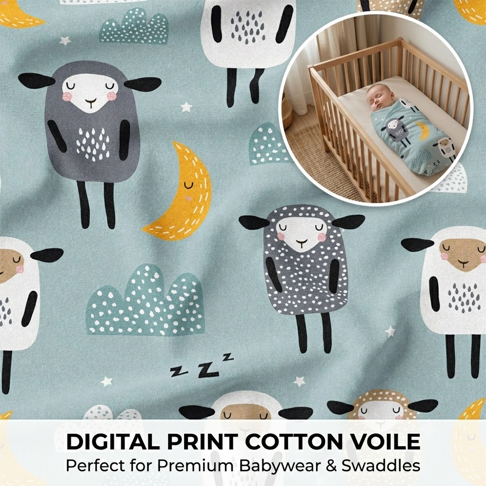 NO MOQ Custom Digital Printing 80S Cotton Voile Fabric Breathable Soft Woven Voile Cotton Fabric Price for Baby