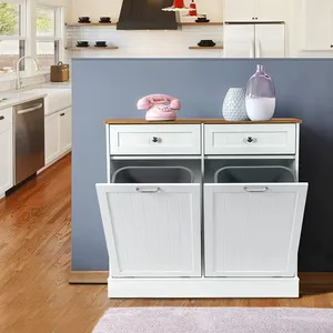 Pattumiera intelligente ampio spazio e Design nascosto armadio della spazzatura da cucina in legno stile inclinabile - Product Image 5