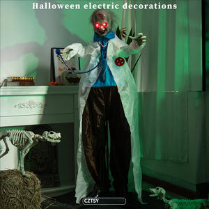 Grande Décoration Animée d'Halloween : Zombie Docteur Fantôme Électrique Lumineux et Balançant sur Pied, Ornement Animatronique - Product Image 2
