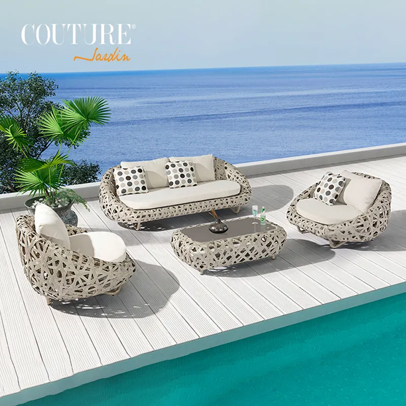 2022 Couture Jardin Curl Brand Nordic Style Luxury Garden Rattan Outdoor Furniture Alum Wicker Single Rattan Sofa Set