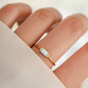 Gemnel High-End Modern Rectangular Opal Geometric Style Thin Band <b>Stacking</b> <b>Ring</b> - Product Image 3