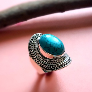 Turquoise Gemstone 925 Sterling <b>Silver</b> <b>Ring</b> for Gift Women <b>Men</b> Engagement Wedding Anniversary Bridal Jewelry Valentines Gift - Product Image 3