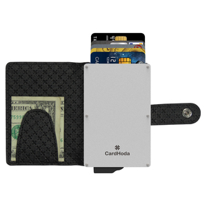 CardHoda Aluminum <b>RFID</b> Blocking Card Holder <b>Wallet</b> with PU Lining and Geometric Pattern Unisex Minimalist Design - Product Image 1
