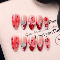 Faux ongles à presser en acrylique PMMA faits main, style rapide, courbe 3D, forme amande moyenne française, couvrance totale, 10 pièces