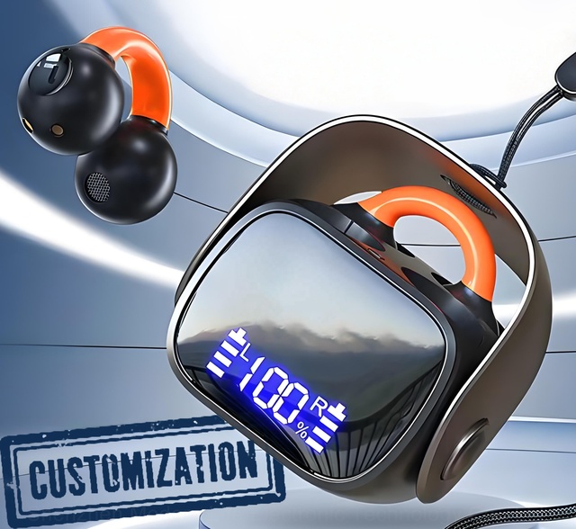 Customized Logo QD-6 Metal Mini Wireless Earbuds V5.3 Ear Clip Sports Earbuds with LED Battery Display and Deep Bass Low Latency