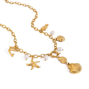 Yueli Gold Plated Sea Life Charm Necklace With Shell Starfish <b>Crab</b> Pendant For Women Beach Vacation Jewelry - Product Image 5