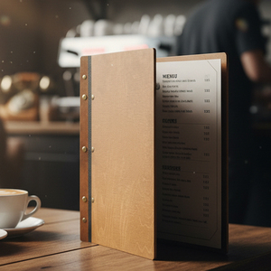 Tùy Chỉnh Nhà Hàng Thanh Rượu Uống Bằng Gỗ Gỗ Menu Bìa Chủ Da Cocktail Chủ Thẻ Uống Folio - Product Image 1