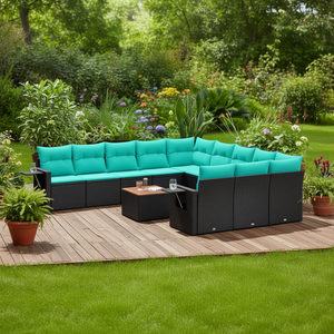 Ensemble de canapés de patio en polyrotin noir avec coussins pour meubles de jardin d'extérieur, design contemporain - Product Image 2
