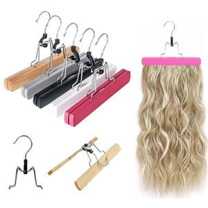 Wooden Skirt Hanger With Clips Multi Functional For <b>Clothes</b> Pants And Hair Storage Organizer Rectangle Shape Wall Mounted Type - Product Image 1