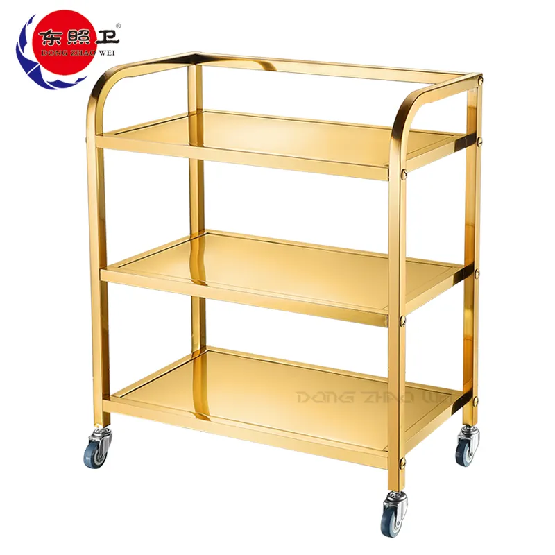 Golden Arc 3 Layer Trolley Food Serving Cart Hotel Kitchen Equipment Luxury Stainless Steel Drink Dish Service Trolley Cart