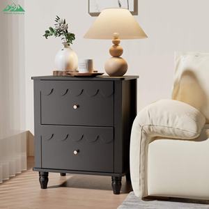 Comodino Moderno Wayon con 2 Cassetti e Motivo a Petali, Gambe in Legno Massello, Arredamento per Camera da Letto - Product Image 4