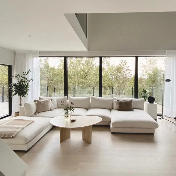 Minimalistische Witte Couch Hoek U-vormige Linnen Woonkamer Modulaire Sectionele Sofa