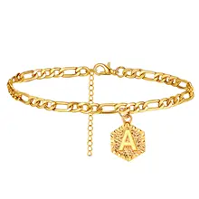 Wholesale Chain Gold Plated 26 Initial Ankle Bracelet Anklets For Women A-Z Letters Cuban Link Stainless Steel Anklet