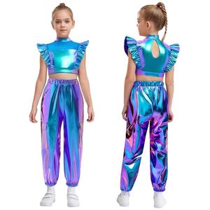Conjunto de Danza Hip-Hop y Jazz para Niñas de 6 a 16 Años, Top Corto Metálico con Volantes y Pantalones para Competencias, Fabricantes de Disfraces de Danza - Product Image 2
