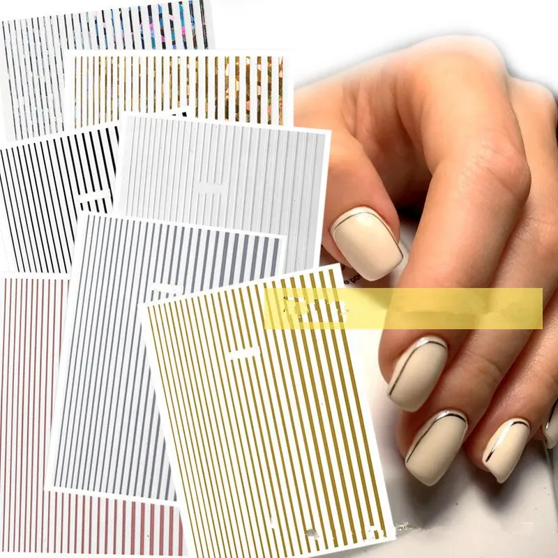 1 Piece Rose Gold Silver 3D Nail Sticker Curve Stripe Lines Nails Stickers Adhesive Striping Tape Nail Art Stickers Decals